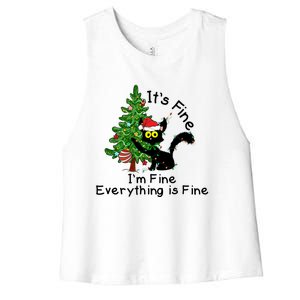 ItS Fine IM Fine Santa Black Cat Xmas Tree Funny Christmas Great Gift Women's Racerback Cropped Tank