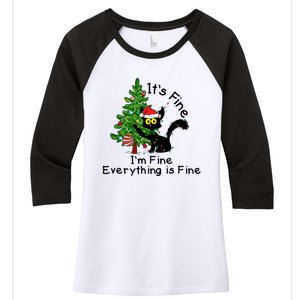 ItS Fine IM Fine Santa Black Cat Xmas Tree Funny Christmas Great Gift Women's Tri-Blend 3/4-Sleeve Raglan Shirt