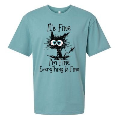 Its Fine Im Fine Everything Is Fine Funny Crazy Black Cat Sueded Cloud Jersey T-Shirt