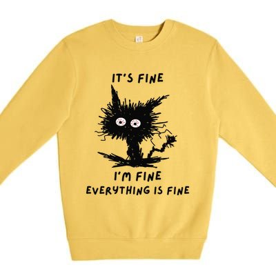 Its Fine Im Fine Funny Coffee Cute Sarcastic Black Cat Premium Crewneck Sweatshirt