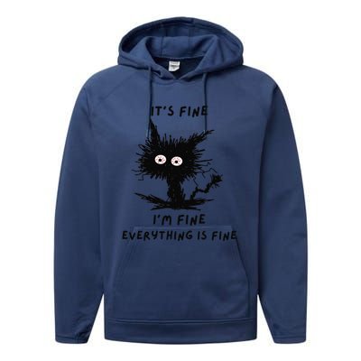 Its Fine Im Fine Funny Coffee Cute Sarcastic Black Cat Performance Fleece Hoodie