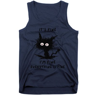 Its Fine Im Fine Funny Coffee Cute Sarcastic Black Cat Tank Top