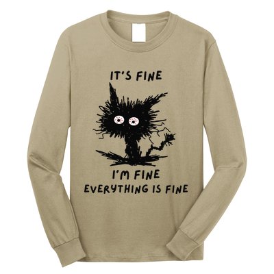 Its Fine Im Fine Funny Coffee Cute Sarcastic Black Cat Long Sleeve Shirt