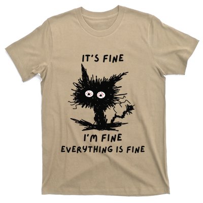 Its Fine Im Fine Funny Coffee Cute Sarcastic Black Cat T-Shirt