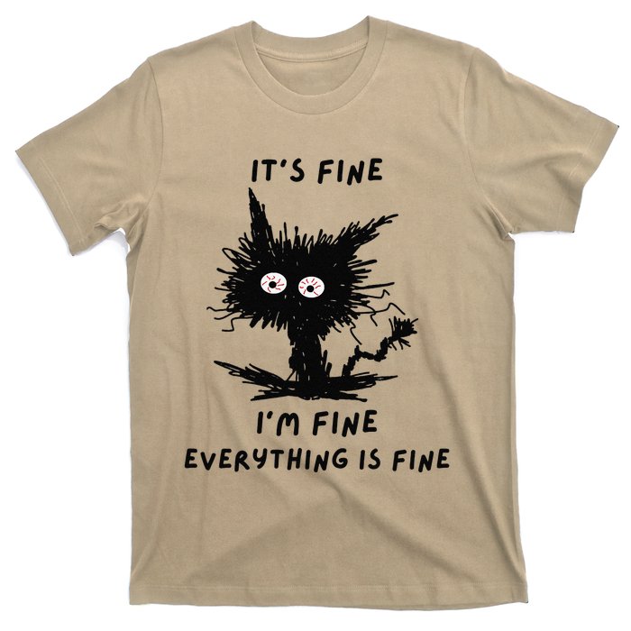 Its Fine Im Fine Funny Coffee Cute Sarcastic Black Cat T-Shirt