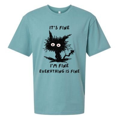 Its Fine Im Fine Funny Coffee Cute Sarcastic Black Cat Sueded Cloud Jersey T-Shirt