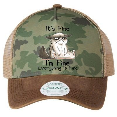 It's Fine I'm Fine Everything Is Fine Angry Cat Funny Quote Legacy Tie Dye Trucker Hat