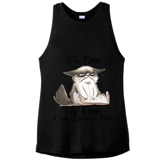 It's Fine I'm Fine Everything Is Fine Angry Cat Funny Quote Ladies PosiCharge Tri-Blend Wicking Tank
