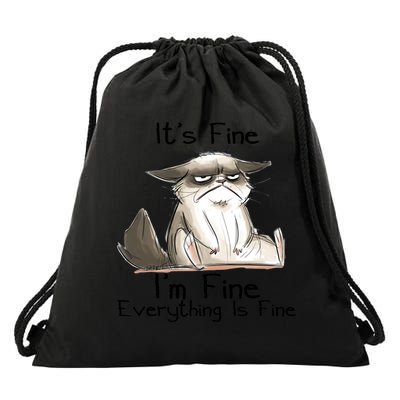 It's Fine I'm Fine Everything Is Fine Angry Cat Funny Quote Drawstring Bag
