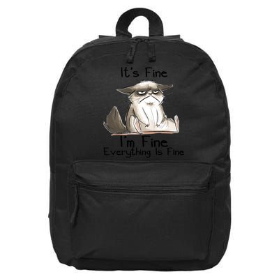 It's Fine I'm Fine Everything Is Fine Angry Cat Funny Quote 16 in Basic Backpack