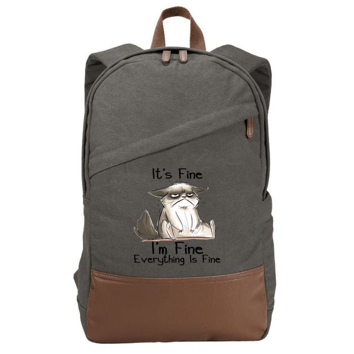 It's Fine I'm Fine Everything Is Fine Angry Cat Funny Quote Cotton Canvas Backpack