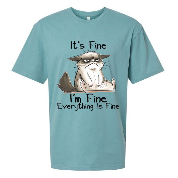 It's Fine I'm Fine Everything Is Fine Angry Cat Funny Quote Sueded Cloud Jersey T-Shirt