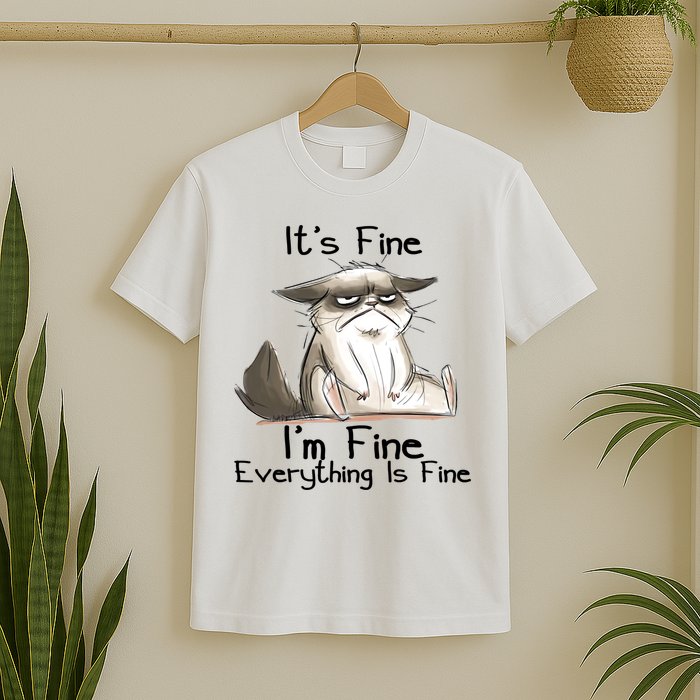 It's Fine I'm Fine Everything Is Fine Angry Cat Funny Quote T-Shirt