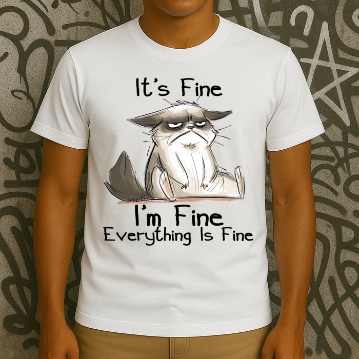 It's Fine I'm Fine Everything Is Fine Angry Cat Funny Quote T-Shirt