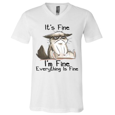 It's Fine I'm Fine Everything Is Fine Angry Cat Funny Quote V-Neck T-Shirt