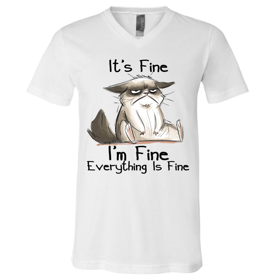 It's Fine I'm Fine Everything Is Fine Angry Cat Funny Quote V-Neck T-Shirt