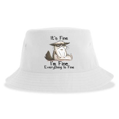 It's Fine I'm Fine Everything Is Fine Angry Cat Funny Quote Sustainable Bucket Hat