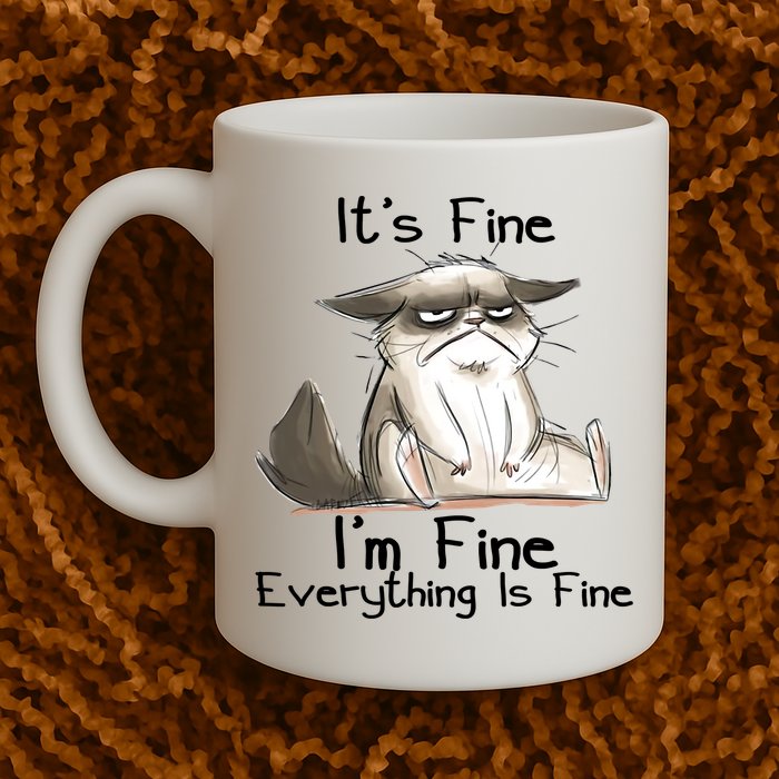 It's Fine I'm Fine Everything Is Fine Angry Cat Funny Quote Mug