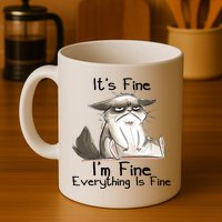 It's Fine I'm Fine Everything Is Fine Angry Cat Funny Quote Mug