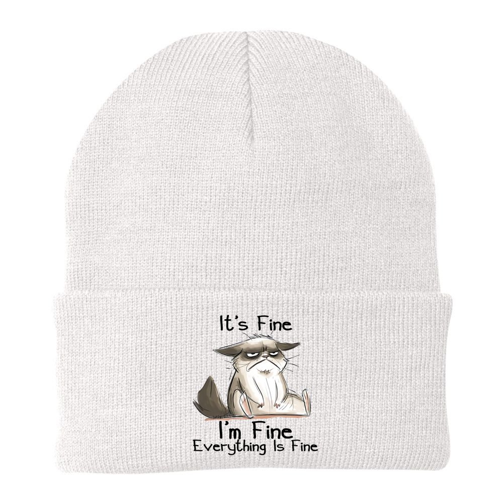 It's Fine I'm Fine Everything Is Fine Angry Cat Funny Quote Beanie