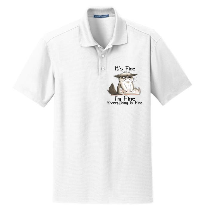 It's Fine I'm Fine Everything Is Fine Angry Cat Funny Quote Dry Zone Grid Polo