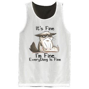 It's Fine I'm Fine Everything Is Fine Angry Cat Funny Quote Mesh Reversible Basketball Jersey Tank