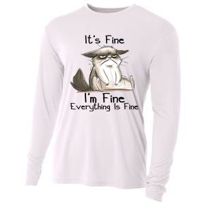 It's Fine I'm Fine Everything Is Fine Angry Cat Funny Quote Cooling Performance Long Sleeve Crew