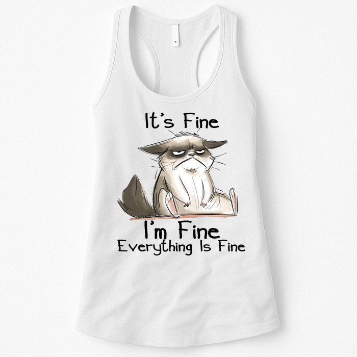 It's Fine I'm Fine Everything Is Fine Angry Cat Funny Quote Womens Tank Top