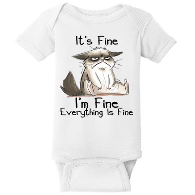 It's Fine I'm Fine Everything Is Fine Angry Cat Funny Quote Baby Bodysuit