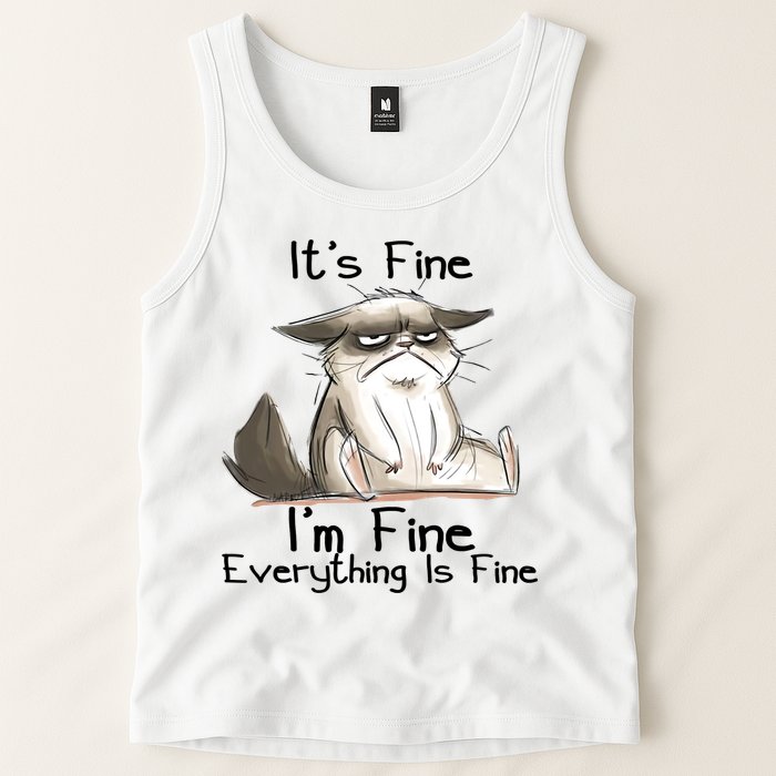 It's Fine I'm Fine Everything Is Fine Angry Cat Funny Quote Tank Top