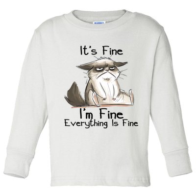 It's Fine I'm Fine Everything Is Fine Angry Cat Funny Quote Toddler Long Sleeve Shirt