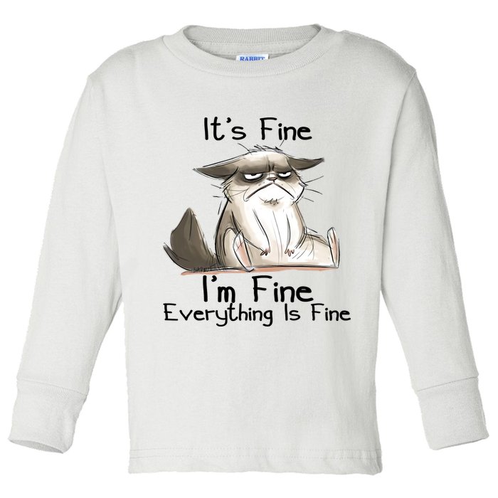 It's Fine I'm Fine Everything Is Fine Angry Cat Funny Quote Toddler Long Sleeve Shirt
