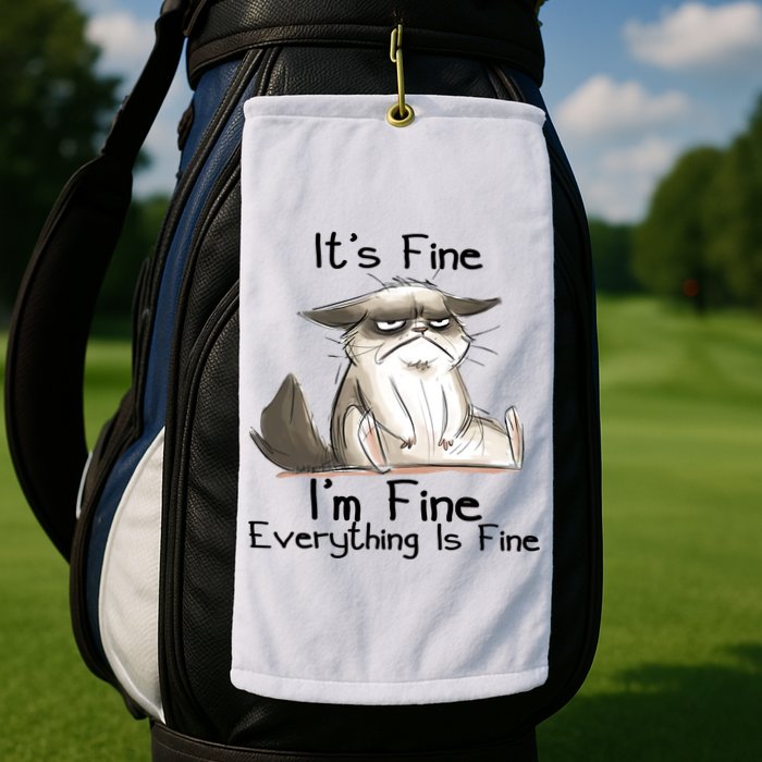 It's Fine I'm Fine Everything Is Fine Angry Cat Funny Quote Golf Towel
