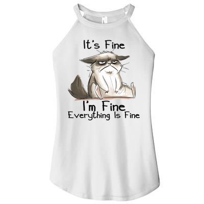 It's Fine I'm Fine Everything Is Fine Angry Cat Funny Quote Women's Perfect Tri Rocker Tank