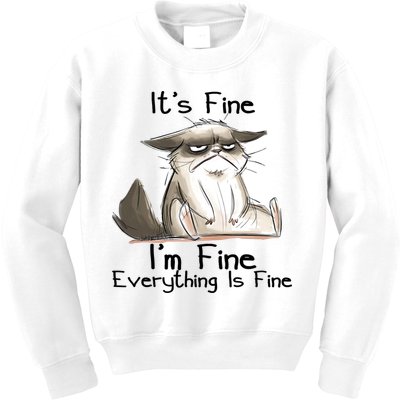 It's Fine I'm Fine Everything Is Fine Angry Cat Funny Quote Kids Sweatshirt