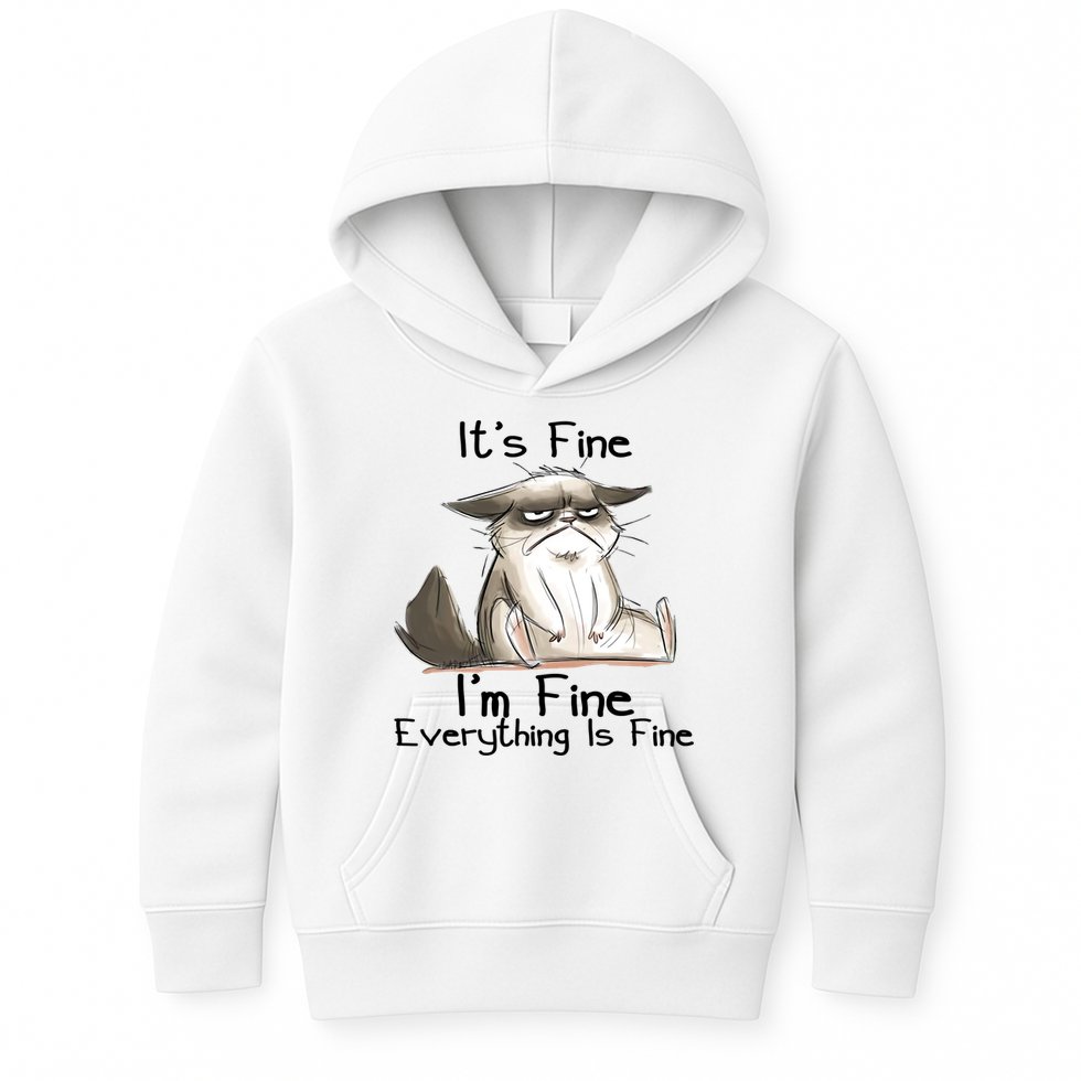 It's Fine I'm Fine Everything Is Fine Angry Cat Funny Quote Kids Hoodie