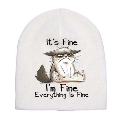 It's Fine I'm Fine Everything Is Fine Angry Cat Funny Quote Short Acrylic Beanie