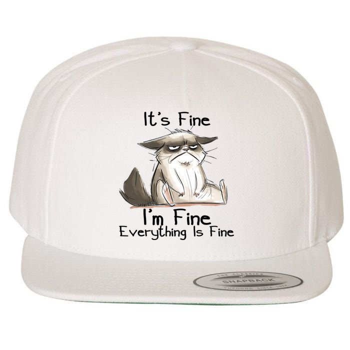 It's Fine I'm Fine Everything Is Fine Angry Cat Funny Quote Wool Snapback Cap