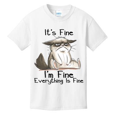 It's Fine I'm Fine Everything Is Fine Angry Cat Funny Quote Kids T-Shirt
