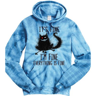 It's Fine I'm Fine Everything Is Fine Funny Black Cat Tie Dye Hoodie