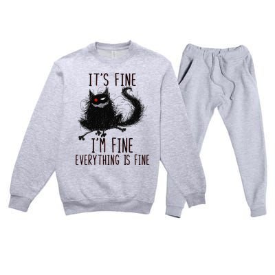 It's Fine I'm Fine Everything Is Fine Funny Black Cat Premium Crewneck Sweatsuit Set