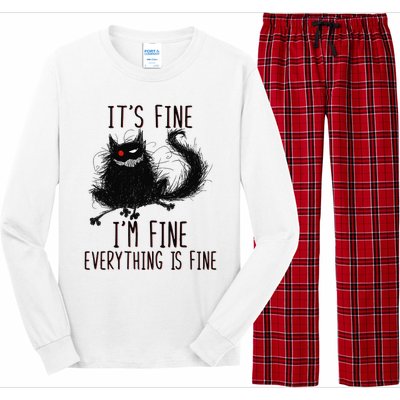 It's Fine I'm Fine Everything Is Fine Funny Black Cat Long Sleeve Pajama Set