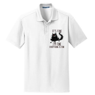 It's Fine I'm Fine Everything Is Fine Funny Black Cat Dry Zone Grid Polo