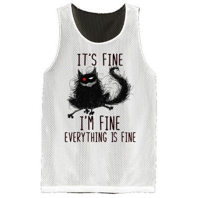 It's Fine I'm Fine Everything Is Fine Funny Black Cat Mesh Reversible Basketball Jersey Tank