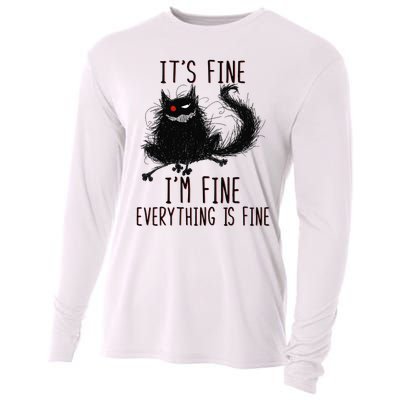 It's Fine I'm Fine Everything Is Fine Funny Black Cat Cooling Performance Long Sleeve Crew