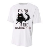 It's Fine I'm Fine Everything Is Fine Funny Black Cat Performance Sprint T-Shirt