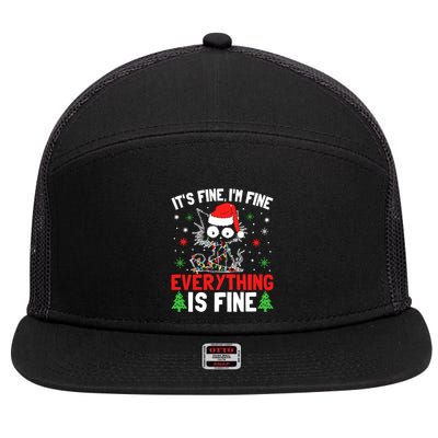 ItS Fine IM Fine Everything Is Fine Xmas Cat Christmas Great Gift 7 Panel Mesh Trucker Snapback Hat