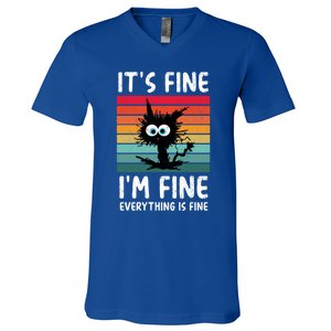 ItS Fine IM Fine Everything Is Fine Funny Black Cat Gift V-Neck T-Shirt