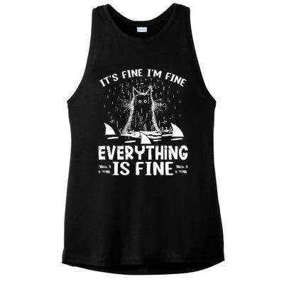 It's Fine I'm Fine Everything Is Fine Funny Cat Ladies PosiCharge Tri-Blend Wicking Tank