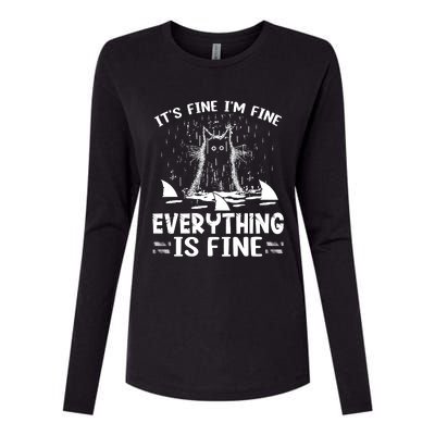 It's Fine I'm Fine Everything Is Fine Funny Cat Womens Cotton Relaxed Long Sleeve T-Shirt